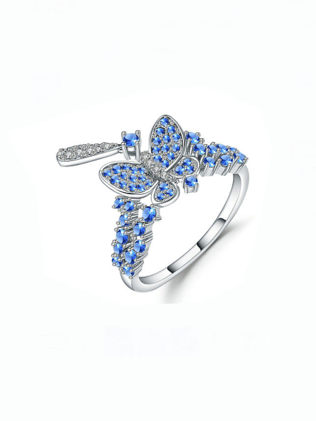 Anel de banda artesanal de prata esterlina sintética nano azul suíço 925 borboleta