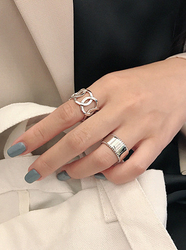 925 Sterling Silver With Platinum Plated Simplistic Hollow Geometric Midi Rings