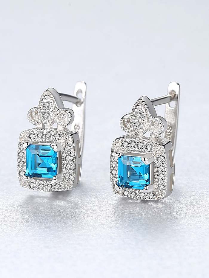 925 Sterling Silver Cubic Zirconia luxurious Square Trend Stud Earring