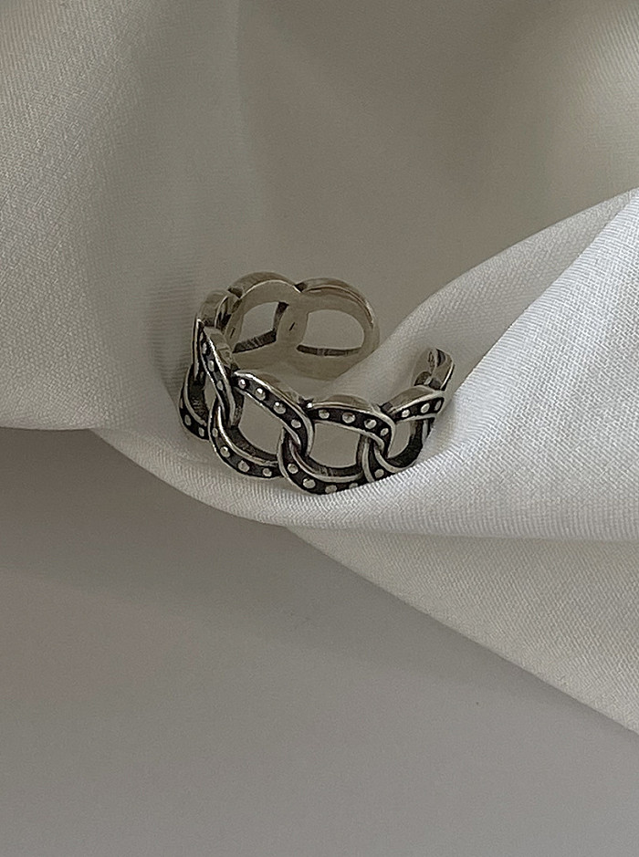 925 Sterling Silver With Gun Plated Vintage Hollow Geometric Free Size Rings