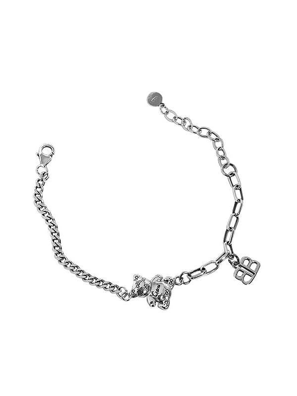 925 Sterling Silver Bear Vintage Hollow Chain Link Bracelet