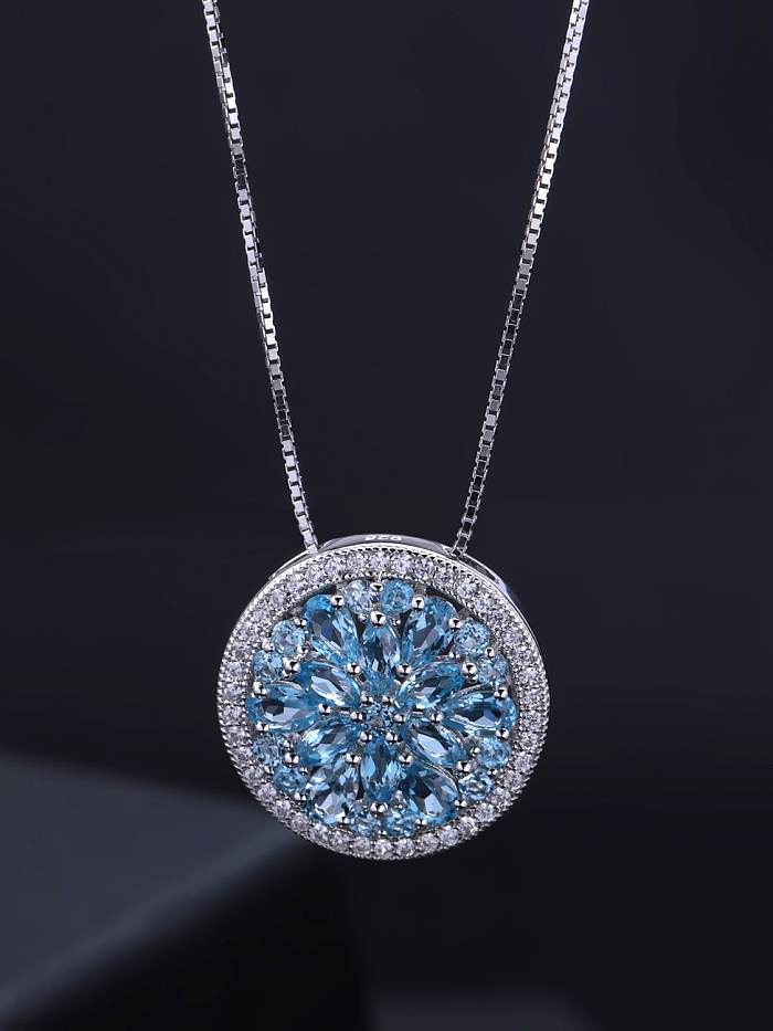 925 Sterling Silber Swiss Blue Topas Flower Luxury Halskette