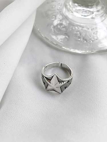 925 Sterling Silver Pentagram Vintage Free Size Band Ring