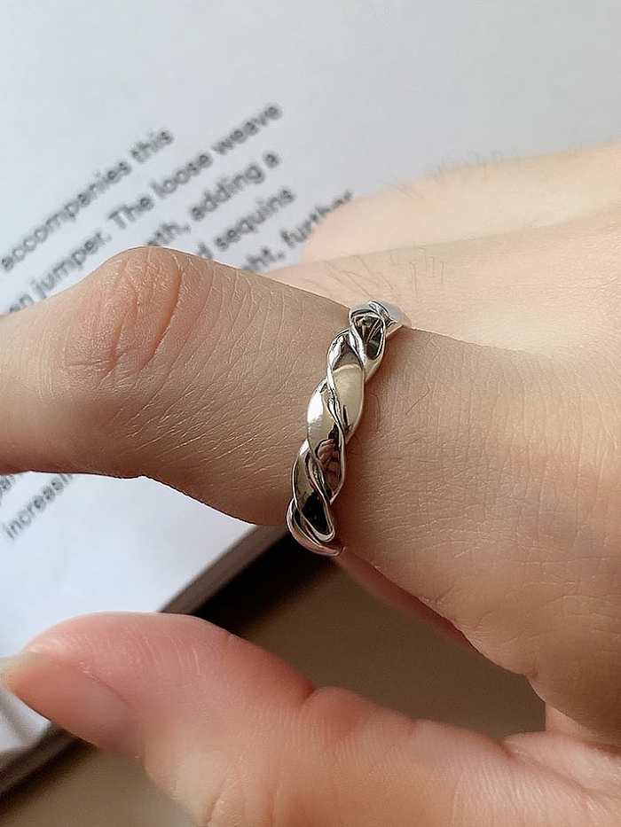 925 Sterling Silver Twill Geometric Minimalist Band Ring