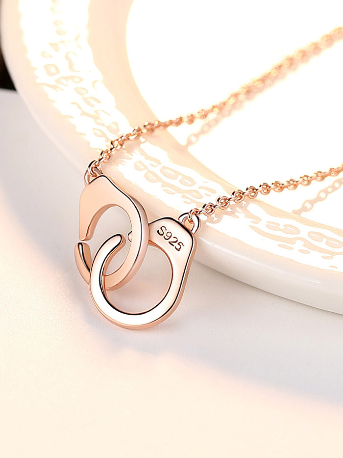 925 Sterling Silver With Rose Gold Plated Simplistic Round Interlocking Necklaces