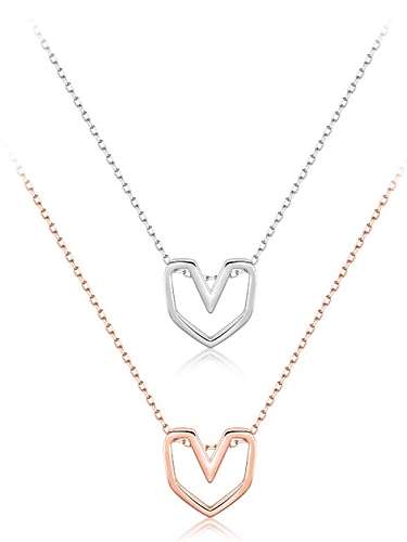 925 Sterling Silver Minimalist Hollow Heart Pendant Necklace
