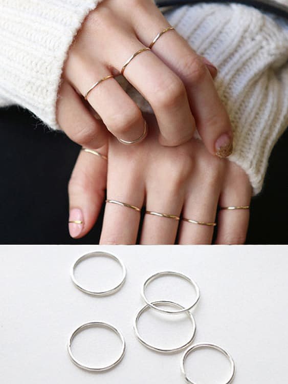 S925 pure silver smooth simple line thin ring