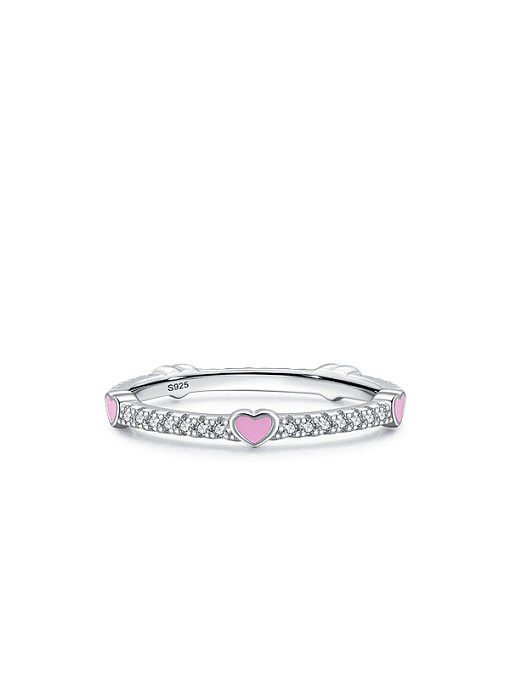 925 Sterling Silver Enamel Cubic Zirconia Heart Minimalist Band Ring