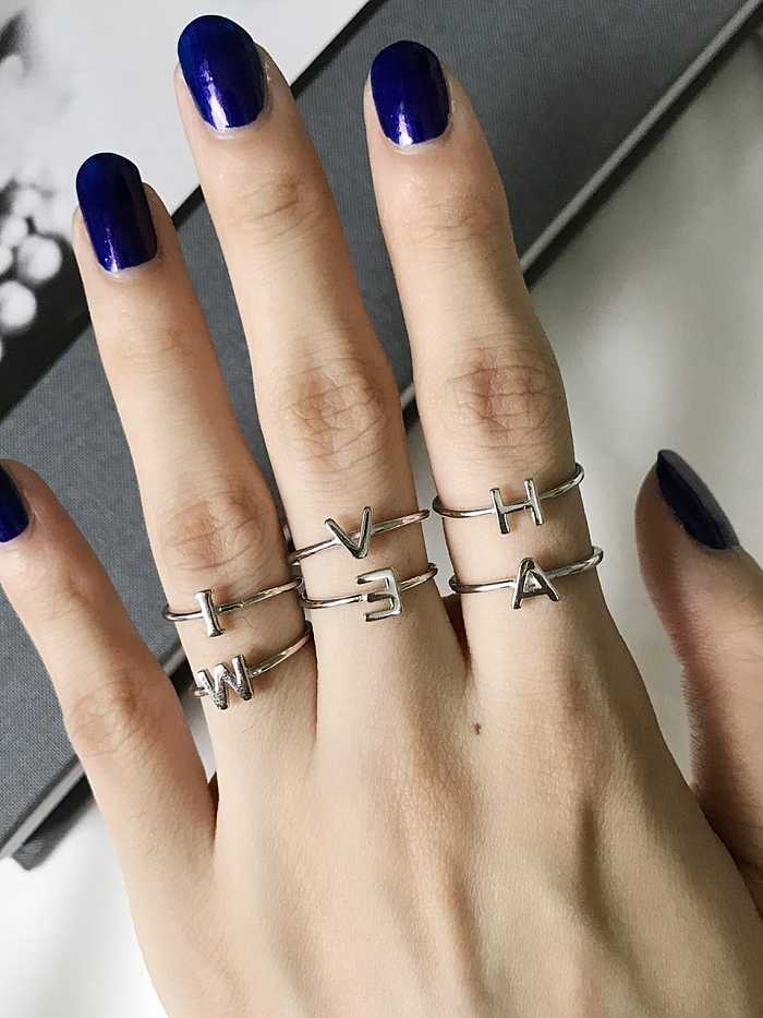 925 Sterling Silver 26 English letter minimalist Free Size Midi ring