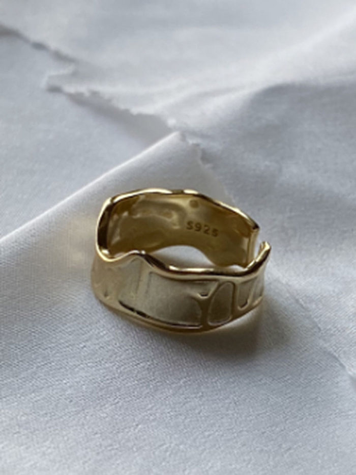 Plata de ley 925 con anillos de tamaño libre geométricos simplistas chapados en oro