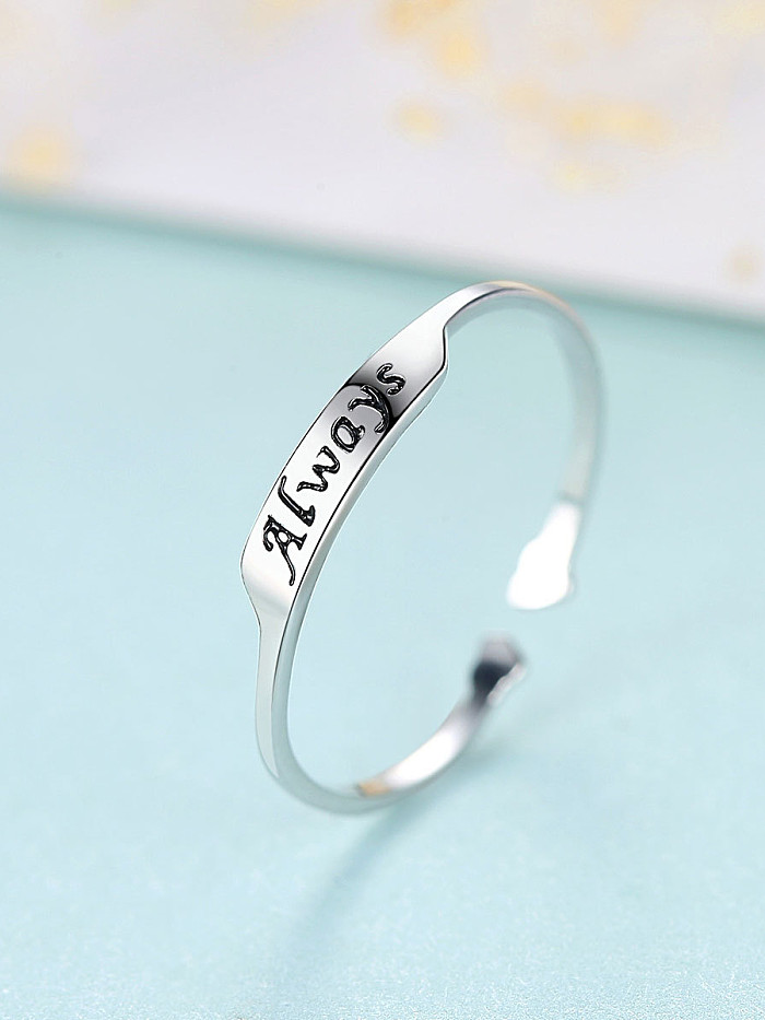 925 Sterling Silver With Platinum Plated Simplistic Monogrammed Free Size Rings