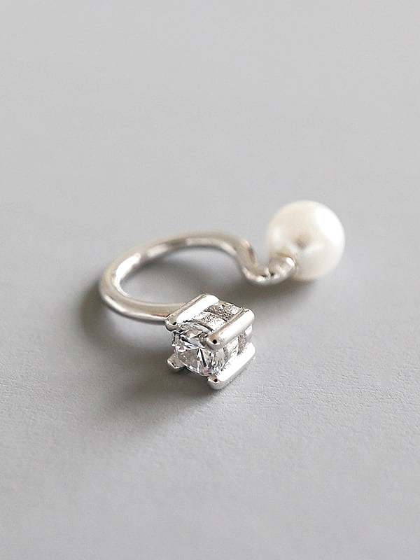 925 Sterling Silver Imitation Pearl White Geometric Minimalist Clip Earring