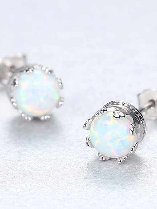925 Sterling Silver Opal Blue Round Minimalist Stud Earring