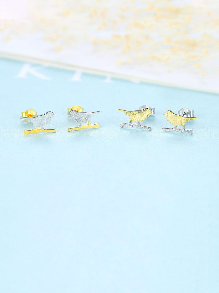 925 Sterling Silver With Two-color Simplistic Bird Stud Earrings