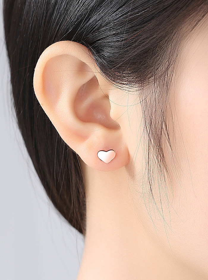 Boucles d'oreilles en argent sterling 925 avec cœur simpliste plaqué or rose