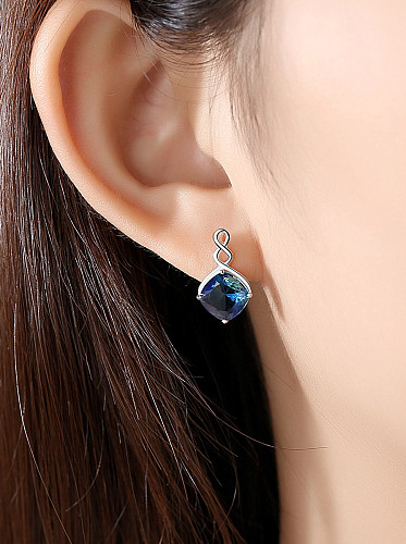 925 Sterling Silver With Platinum Plated Simplistic Geometric Drop Earrings