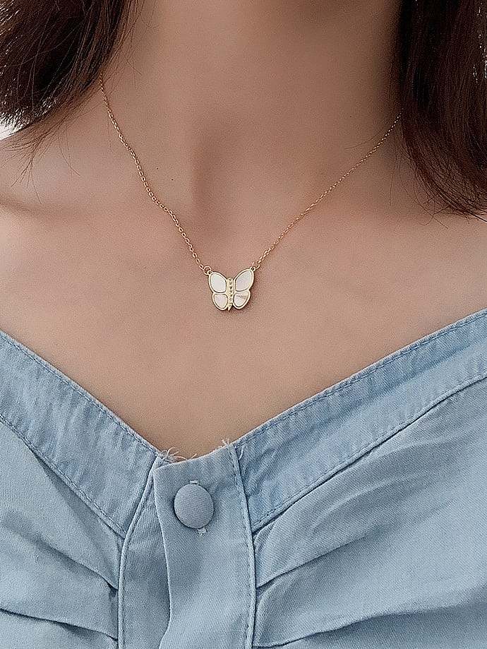 925 Sterling Silver Shell Butterfly Vintage Necklace