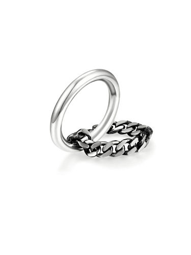 925 Sterling Silver With Vintage Single Circle Chain Double Layer Band Rings