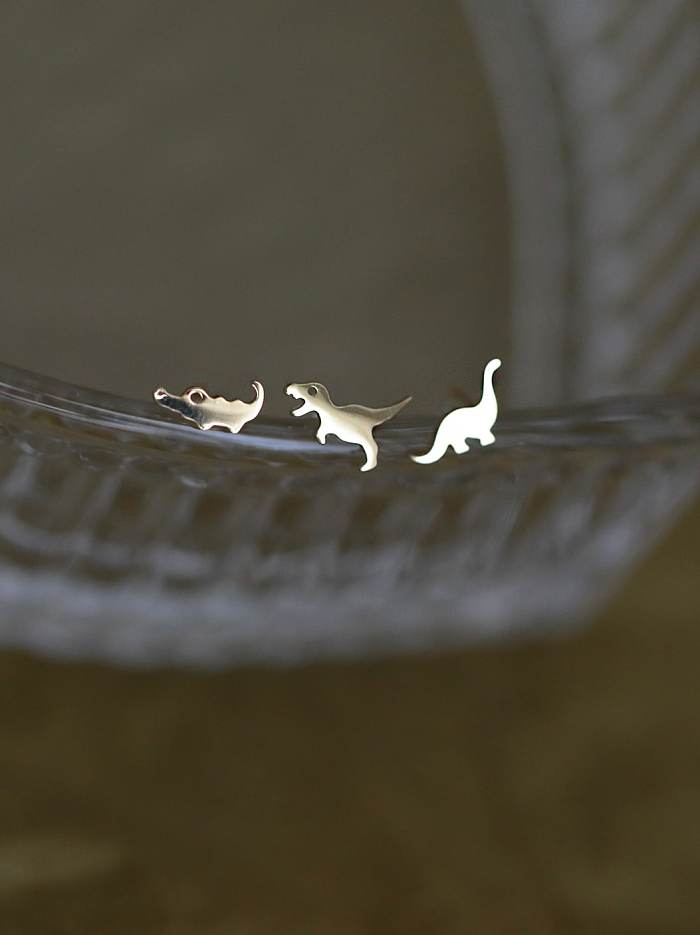 Boucles d'oreilles minimalistes en argent sterling 925 Alligator Tyrannosaurus