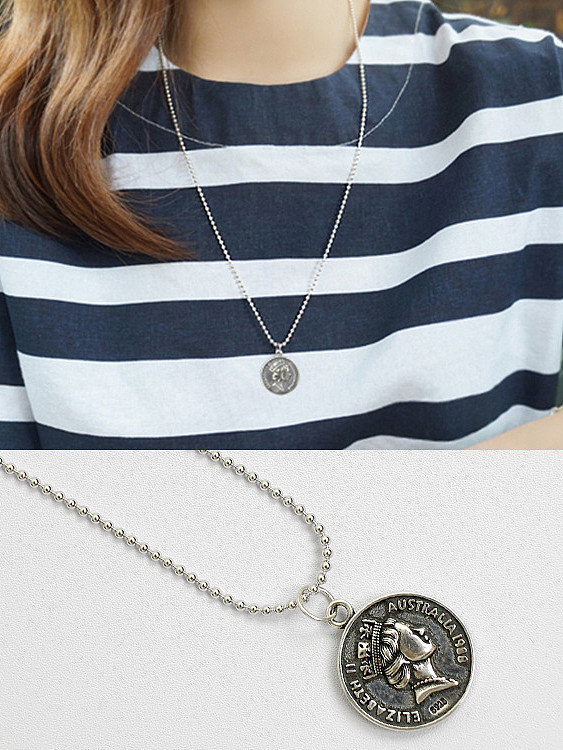 925 Sterling Silver With Coin Pendant double-sided pattern Necklaces