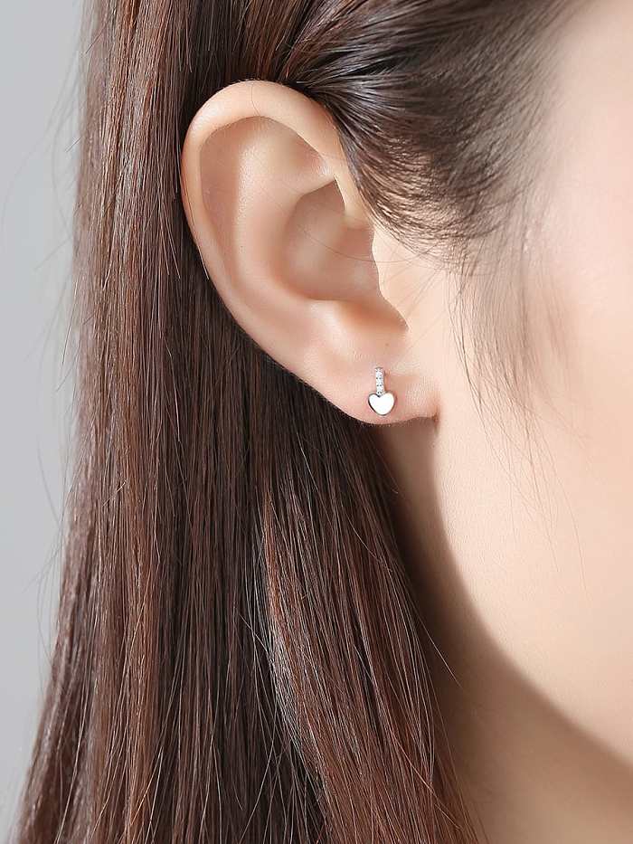 925 Sterling Silver Rhinestone Smooth Heart Cute Stud Earring