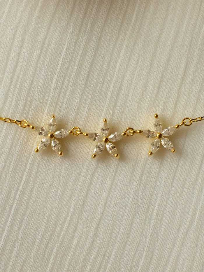 925 Sterling Silver Rhinestone Flower Dainty Necklace