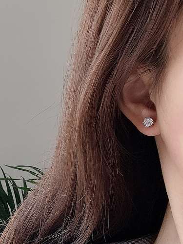 925 Sterling Silver Cubic Zirconia Geometric Minimalist Stud Earring