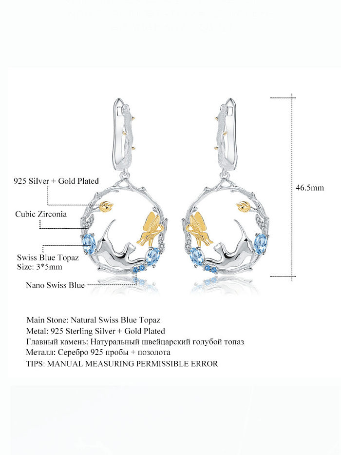 Boucles d'oreilles de luxe en argent sterling 925 avec topaze et crabe de couleur naturelle