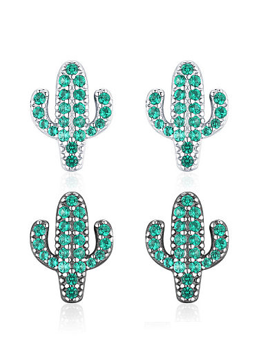 Boucles d'oreilles mignonnes en forme de cactus avec strass en argent sterling 925