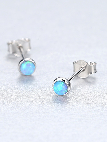 Sterling Silver Compact Round Opal Earrings