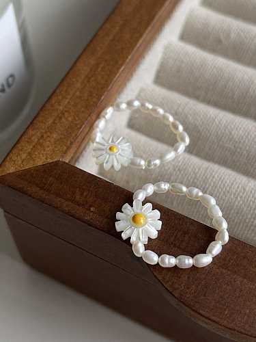 Anel de pulseira minimalista flor de pérola de água doce prata esterlina 925