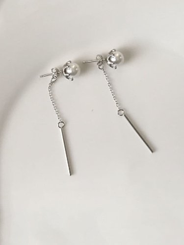 Boucle d'oreille enfileur à gland mince en argent sterling 925 avec perle minimaliste