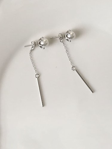 925 Sterling Silver Minimalist Pearl slender tassel Threader Earring