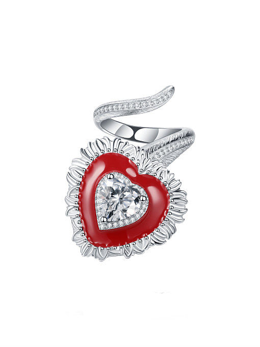 925 Sterling Silver Garnet Heart Classic Band Ring