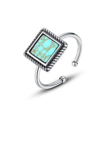 925 Sterling Silver With Platinum Plated Fashion Square Free Size Rings