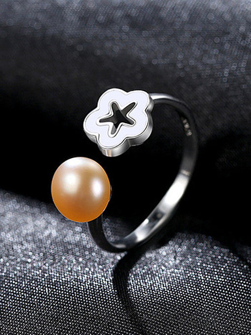 Plata de ley 925 con anillos de tamaño libre de flor simplista de perlas artificiales