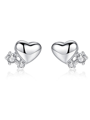 925 Sterling Silver WithCubic Zirconia Cute Heart Stud Earrings
