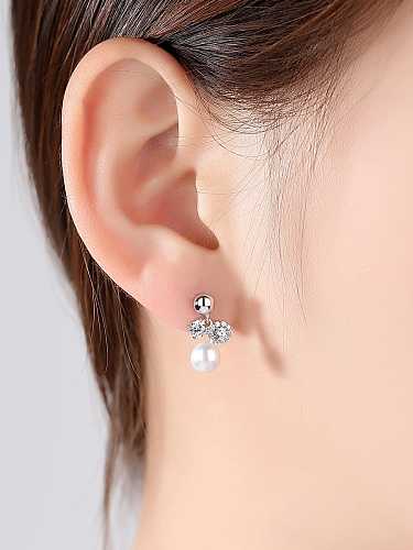 Boucles d'oreilles pendantes en argent sterling 925 avec perles d'eau douce et boules rondes