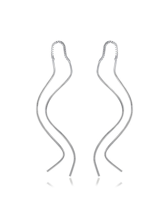 925 Sterling Silver With Glossy line Simplistic Fringe Earrings