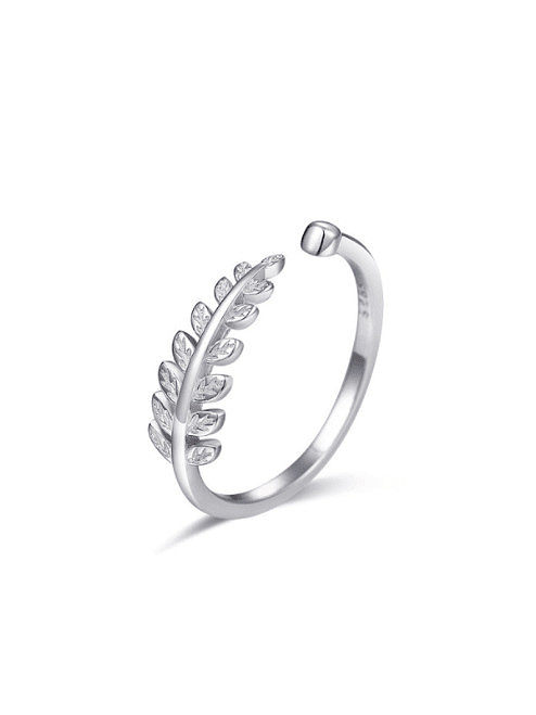 925 Sterling Silver Cubic Zirconia Leaf Minimalist Band Ring