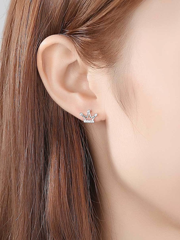 925 Sterling Silver With Cute Crown Stud Earrings