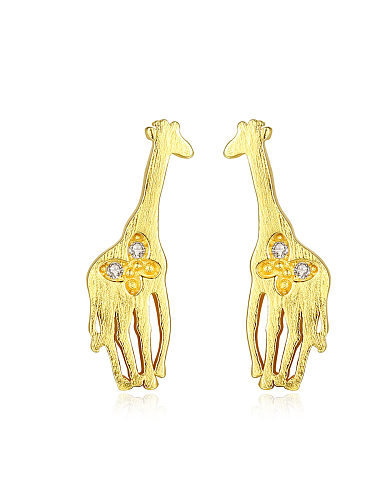 925 Sterling Silver With Cubic Zirconia Cute Animal giraffe Stud Earrings