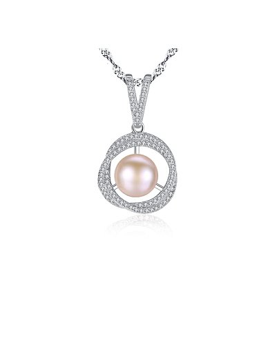 925 Sterling Silver 3A Zircon Freshwater Pearl Pendant Necklace