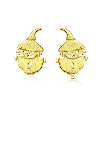 Boucles d'oreilles en argent sterling 925 avec épouvantail mignon plaqué or