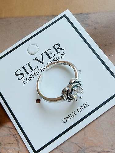 925 Sterling Silver Cubic Zirconia Heart Vintage Free Size Midi Ring