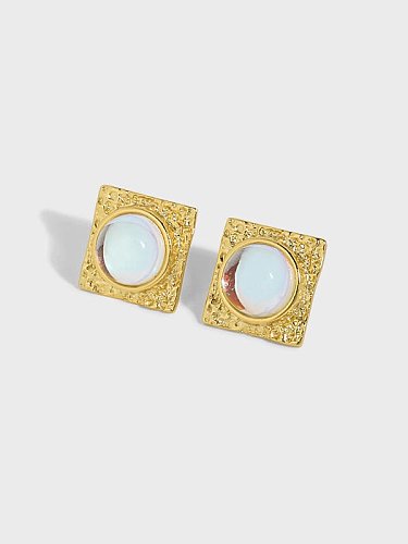 925 Sterling Silver Opal Geometric Vintage Stud Earring