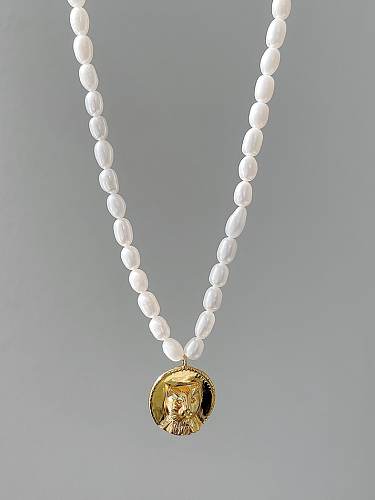 Collier vintage géométrique en perles d'eau douce en argent sterling 925