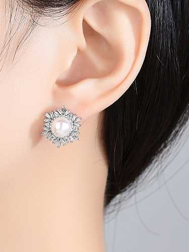925 Sterling Silver Freshwater Pearl White Flower Trend Stud Earring