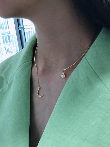 925er Sterlingsilber mit vergoldeten schlichten Wassertropfen-Halsketten