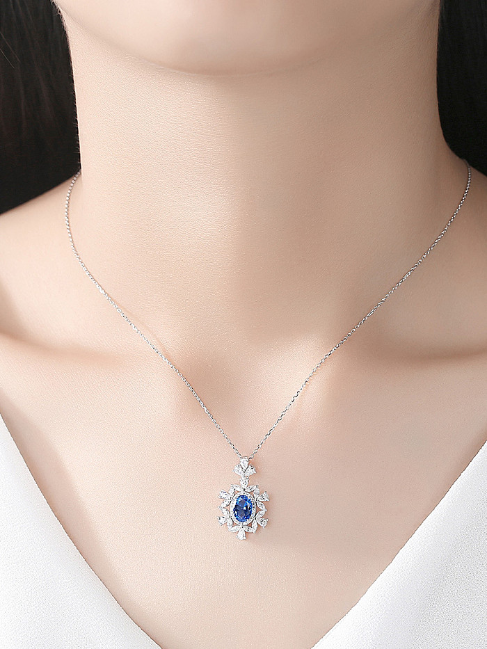 925 Sterling Silver With Cubic Zirconia Luxury Flower Necklaces